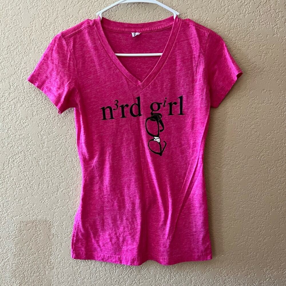 EUC: Pink Womens Small Fitted NERD GIRL t-Shirt from International Science Fair